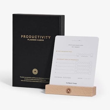 Intelligent Change Productivity Planner Cards with Display Stand Compact DeskFriendly Daily Prioritization Cards Inspirational Quotes DualPurpose Design for Daily Organization and Notes