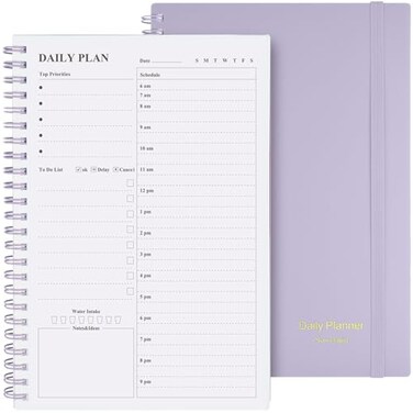 Asten Daily Planner Notebook Undated To Do List with Hourly Schedules Spiral Binding Appointment Planner for Men Women ADHDFriendly Purple 83 x 58