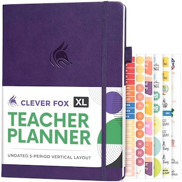 Clever Fox Teacher Planner School Year Planner with Calendars Lesson Plans Book for Classroom Homeschool Organization A4 Purple