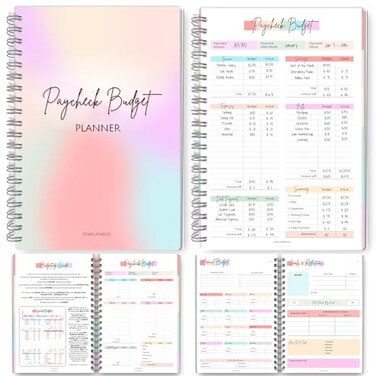 Templatables Paycheck Budget Planner Undated Financial Organizer for Weekly BiWeekly and Monthly Budgeting and Expense Tracking A5 Rainbow