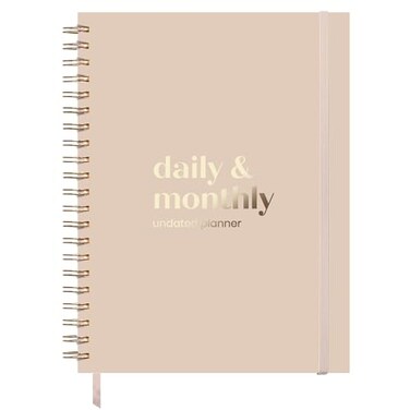 jayren Undated Daily Monthly Planner 20262027 Hourly Schedule Large 85 x 11 Daily Work Planner with Full Page Per Day To Do List Time Blocking Beige Hardcover Spiral Notebook