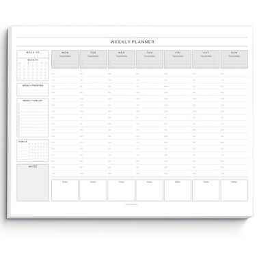 Templatables Weekly Hourly Planner Notepad Daily Planner Desk Pad Weekly Schedule To Do List Note Pad ADHD Planner 50 Undated Tear Away Sheets A4 Mono
