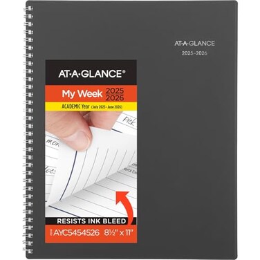 AT-A-GLANCE ATAGLANCE Planner 20252026 Academic Weekly Monthly 812 x 11 Large Monthly Tabs Flexible Cover DayMinder Charcoal AYC54545