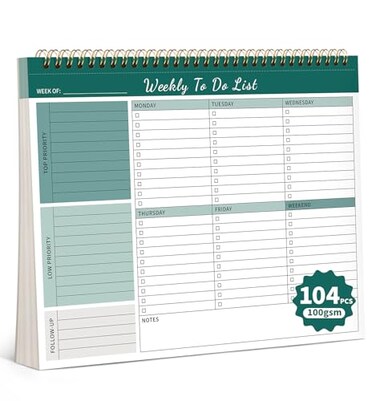 ALKALO 104 Pgs Weekly To Do List Notepad 52 DuplexPrinted Undated Sheets 100 GSM8511 Weekly Desk Planner For Work Home School Office Desk Accessories Supplies Goal Setting Tasks Green