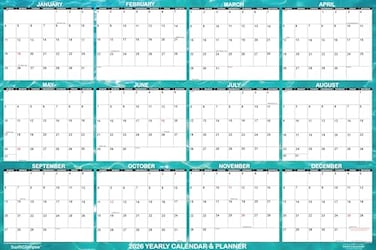 Swiftmaps SwiftGlimpse 2026 Wall Calendar 24 x 36 Designer Series Large Erasable Yearly Wall Planner Cool Water