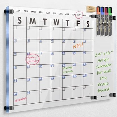 RR RAXMIN Acrylic Dry Erase Calendar for Wall 23x16 Clear Acrylic Wall Calendar White Board Calendar Home Office