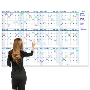 BooQool Large Dry Erase Calendar for Wall Yearly Wall Calendar Dry Erase 37 x 579 12Month Undated Blank Calendar Planner Reusable Laminated Task Organizer with Note Great for Office Classroom Home