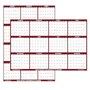 Swiftmaps 24 x 36 SwiftGlimpse 2026 Wall Calendar Erasable Large Wet Dry Erase Laminated 12 Month Annual Yearly Wall Planner Reversible HorizontalVertical Maroon