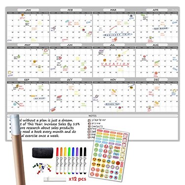 Clever Clean Large Dry Erase Wall Calendar 48x60 2026 Undated Yearly Wall Calendar for Home Office School Projects Jumbo Erasable and Reusable Laminated Yearly Planning Board