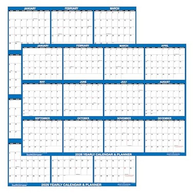 Swiftmaps 24 x 36 SwiftGlimpse 2026 Wall Calendar Erasable Large Wet Dry Erase Laminated 12 Month Annual Yearly Wall Planner Reversible HorizontalVertical Navy