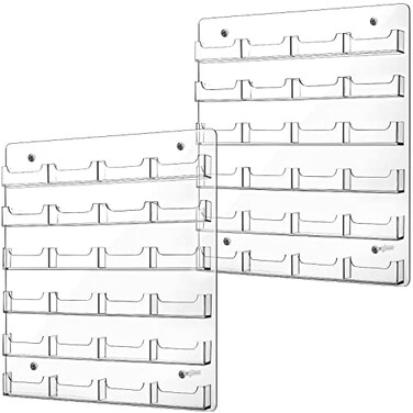 Lincia 2 Pieces Acrylic Business Card Holder Wall Mount Clear Sticker Display Rack Multiple Clear Acrylic Card Organizer Sticker Display Stand Pre Drilled Cards Storage4540 cm24 Pockets