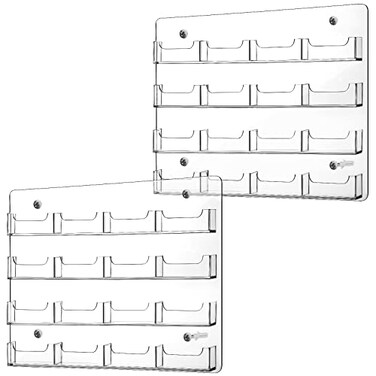 Lincia 2 Pieces Acrylic Business Card Holder Wall Mount Clear Sticker Display Rack Multiple Clear Acrylic Card Organizer Sticker Display Stand Pre Drilled Cards Storage4030cm16 Pockets Horizontal