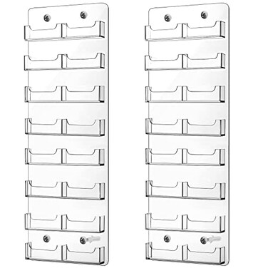 Lincia 2 Pieces Acrylic Business Card Holder Wall Mount Clear Sticker Display Rack Multiple Clear Acrylic Card Organizer Sticker Display Stand Pre Drilled Cards Storage595x20cm16 Pockets Vertical