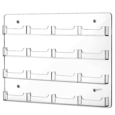 Hillban Acrylic Business Card Holder Wall Mount Clear Sticker Display Rack Multiple Card Holders Clear Acrylic Organizing Sticker Display Stand Pre Drilled16 Pockets