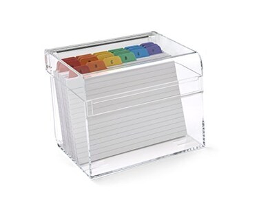 OSCO Clear Acrylic Index Box Large A to Z Divider Tabs 100 Lined Note Cards 7 x 5 Ruled Revision Flash Cards Recipe Notes Office Contact Filing Desktop Organiser 177 x 127 mm