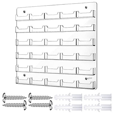 Hillban Acrylic Business Card Holder Wall Mount Clear Sticker Display Rack Multiple Card Holders Clear Acrylic Organizing Sticker Display Stand Pre Drilled30 Pockets