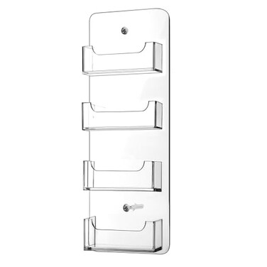 Hillban Acrylic Business Card Holder Wall Mount Clear Sticker Display Rack Multiple Card Holders Clear Acrylic Organizing Sticker Display Stand Pre Drilled4 Pockets