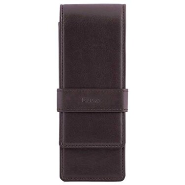 DiLoro Leather Triple Pen Case Pencil Pouch Holder for Three Fountain Ballpoint Rollerball Pens and Pencils Brown