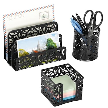 EasyPAG Desk Organizers and Accessories 3 Pieces Office Organizer Set Pen Holder for Desk Mail Sorter Countertop and Sticky Note Holder Black
