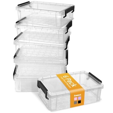 Sooez 6 Pack Extra Large Pencil Box Plastic Pencil Case Crayon Box Bulk Clear Marker Organizer Plastic Containers with Lid Stackable Storage Boxes for Art Craft Pen Back to School Supplies Black