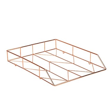 U Brands Desktop Letter Tray Rose Gold Wire Metal 855U0312