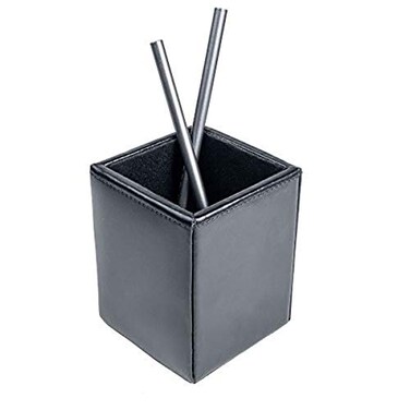 Dacasso Pencil Cup Luxury Black Bonded Leather Executive Decor and Elegant Organizer