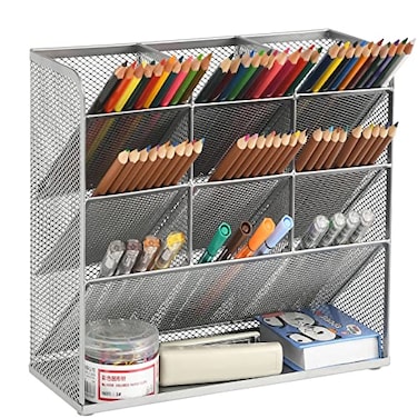 Marbrasse Mesh Desk Organizer MultiFunctional Pen Holder Desktop Stationary Organizer Storage Rack for School Home Office Art Supplies Mesh Pen HolderSilver