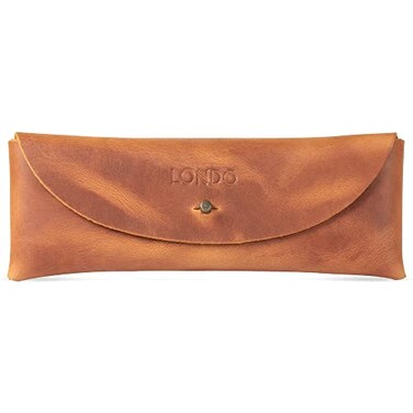 Londo Genuine Leather Retro Pen and Pencil Case Metal Snap Fastener Pencil Pouch Stationery Bag
