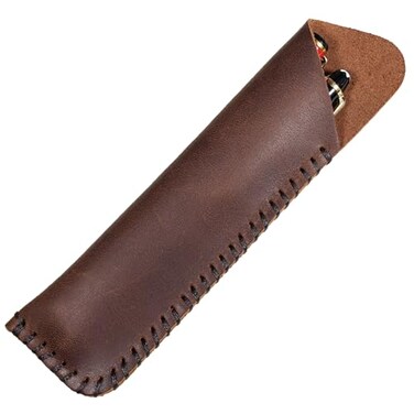 DK86 Handmade Genuine Leather Double Pen Case Fountain Pen Sleeve Holder Pouch Cover Vintage Coffee
