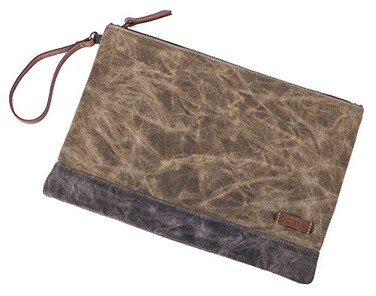 Gootium Waxed Canvas Zip Folio Pencil Pouch Office Supply Zippered Makeup Bag Multipurpose File Folder Size 13x94 Tan Brown