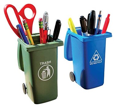 BigMouth Inc Desk Pen Holder Mini Trash Recycle Can Pencil Holder Set Novelty Pen Organizer Pack Of 2 Cute Holders