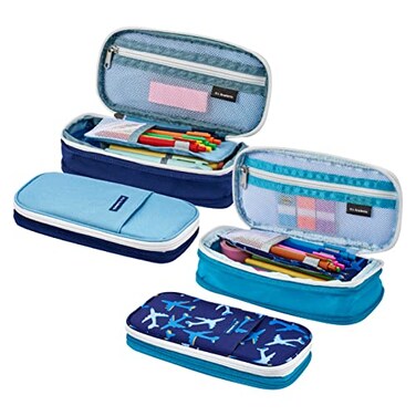It's Academic Its Academic Expanding Pencil Case Portable Pouch for Office School Supplies Travel Organizer Bag Compact High Capacity Jet Design 2Pack Dark BlueLight Blue 24362JTBL2PK