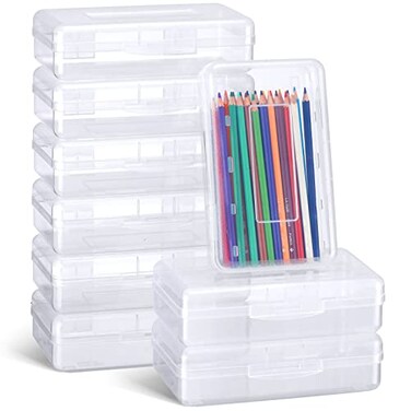 Fainne 24 Pack Pencil Boxes for School Clear Plastic Pencil Case Large Plastic Crayon Box Bulk Stackable Classroom Stationery Organizer School SuppliesTransparent