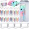 Tenceur 148 Pcs Beadable Pen Set Back to School Gift 48 Plastic Beadable Pen 48 Resealable Pouch Bag 48 Thank You Cards 4 Pcs Plastic Pen Holder Clear Display Stand for StudentBright Color