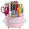 Marbrasse Desk Organizer 360Degree Rotating Pen Holder Desk Organizers and Accessories with 5 Compartments Pencil Organizer Art Supply Storage Box Caddy for Office HomePink