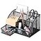 Cayxenful Mesh Desk Organizer Desktop Organizer with Drawer Office Supplies MultiFunctional Caddy Metal Stationary Black Desk Caddy with 6 Compartments and 1 Drawer for Home School Workshop kitchen