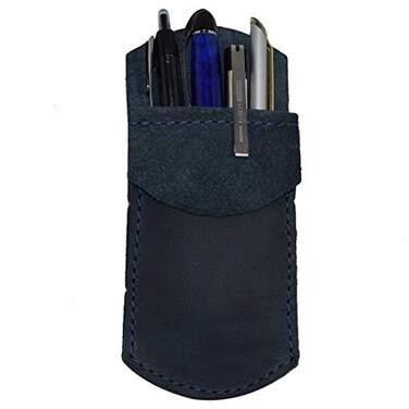 HideDrink Hide Drink Pocket Protector Pencil Pouch Pen Holder for Shirt Pockets Lab Coats Backpacks Office Work Essentials Full Grain Leather Handmade Slate Blue