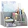 EasyPAG Mesh Desk Organizer with Drawer Multifunctional Pen Holder Stationery Organizer for Office School Supplies 6 Compartments Dorm Organizers and Storage for Desk Silver