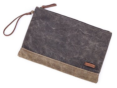 Gootium Waxed Canvas Zip Folio Pencil Pouch Office Supply Zippered Makeup Bag Multipurpose File Folder Size 13x94 Olive Drab