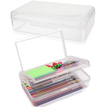 SFLHHDM Large Pencil Box Double Layer Capacity Pencils Holders Clear Hard Pen Case with Snaptight Lid Plastic Pencil Case for Office School Pen Boxes Storage School Box Transparent1pcs