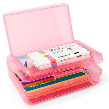 Nuozme Double Layer Large Capacity Pencil BoxPlastic Translucent Pencil Box Hard Pencil Cases with SnapTight Lid for Pens Pencils School SuppliesOffice SuppliesMediumsized1 Pack