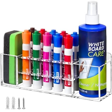 Banafich Magnetic Dry Erase Marker Holder for Whiteboard Wall Mount Pen Holder for Refrigerator Clear Pencil Holder for Fridge Strong Magnet Locker Organizer for Classroom Office