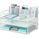 SUPEASY 3 Tier Desk Organizer with Handle 3 Pen Holders Mesh PaperFile Organizer for Desk Paper Letter Tray Organizer for Office Supplies White 1 Pack 3CST3PH