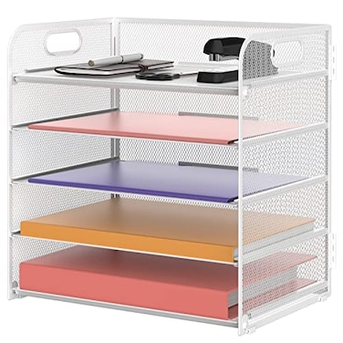 Supeasy 5 Trays Paper Organizer Letter Tray with HandleMesh Desk File Holders Paper Sorter Desk Organizer for Office Home Classroom or School White