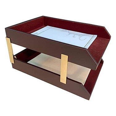 Dacasso Leather Double LegalSize Trays Chocolate Brown A3421