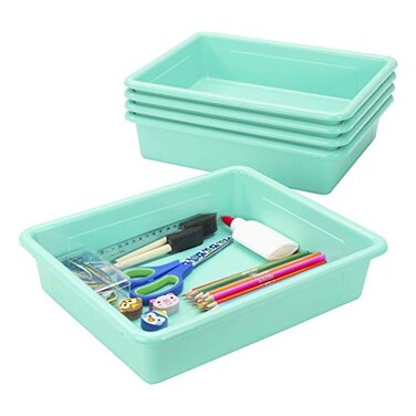 Storex Letter Size Flat Storage Tray Organizer Bin for Classroom Office and Home Teal 5Pack 62522A05C 10 x 13 x 3 Inches