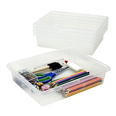Storex Letter Size Flat Storage Tray Organizer Bin for Classroom Office and Home Clear 5Pack 62531A05C 10 x 13 x 3 Inches