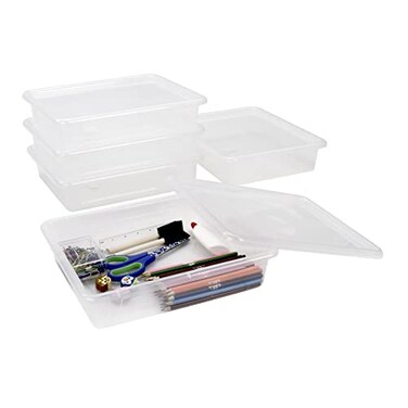 Storex Letter Size Deep Storage Tray Organizer Bin with NonSnap Lid for Classroom Office and Home Translucent 5Pack 62566A05C 10 x 13 x 3 Inches