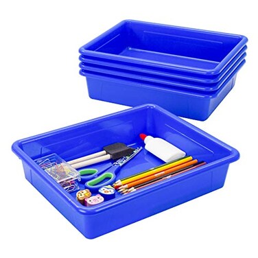 Storex Letter Size Flat Storage Tray Organizer Bin for Classroom Office and Home Blue 5Pack 62517A05C 10 x 13 x 3 Inches