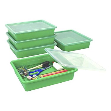 Storex Letter Size Flat Storage Tray Organizer Bin with NonSnap Lid for Classroom Office and Home Green 5Pack 62539U05C